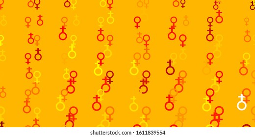 Light Orange vector texture with women's rights symbols. Colorful illustration with gradient feminism shapes. Best design to show the power of women.
