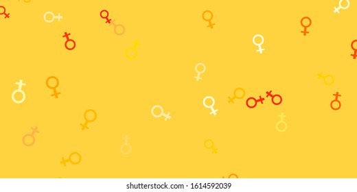 Light Orange vector texture with women's rights symbols. Colorful illustration with gradient feminism shapes. Elegant design for wallpapers.