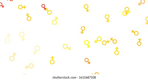 Light Orange vector texture with women's rights symbols. Colorful illustration with gradient feminism shapes. Elegant design for wallpapers.