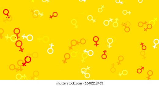 Light Orange vector texture with women's rights symbols. Colorful feminism symbols with a gradient in modern style. Elegant design for wallpapers.