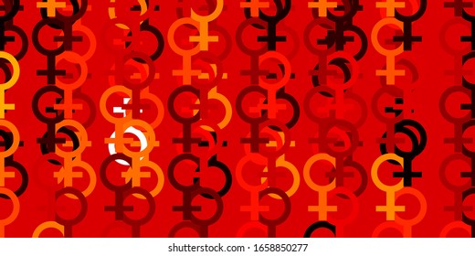 Light Orange vector texture with women's rights symbols. Colorful feminism symbols with a gradient in modern style. Design for International Women’s Day.