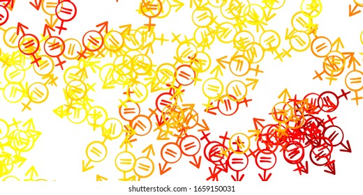 Light Orange vector texture with women's rights symbols. Abstract illustration with a depiction of women's power. Best design to show the power of women.