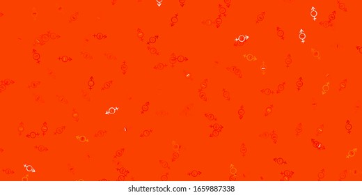 Light Orange vector texture with women's rights symbols. Illustration with signs of women's strength and power. Design for International Women’s Day.