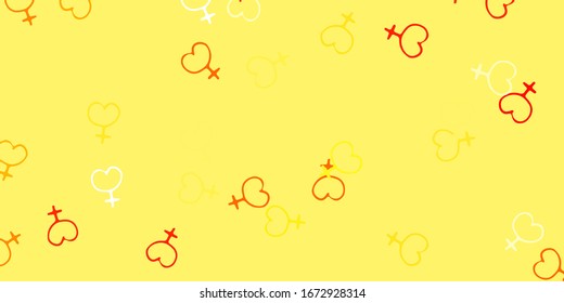 Light Orange vector texture with women's rights symbols. Colorful feminism symbols with a gradient in modern style. Elegant design for wallpapers.