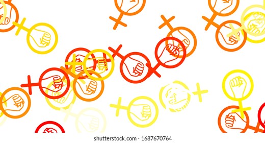 Light Orange vector texture with women's rights symbols. Illustration with signs of women's strength and power. Background for International Women’s Day.