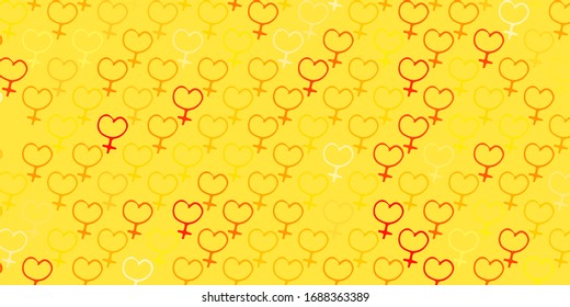 Light Orange vector texture with women's rights symbols. Simple design in abstract style with women’s rights activism. Background for International Women’s Day.