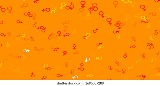 Light Orange vector texture with women's rights symbols. Abstract illustration with a depiction of women's power. Background for ui designers.