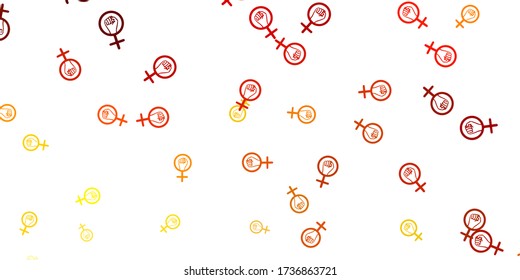 Light Orange vector texture with women's rights symbols. Colorful illustration with gradient feminism shapes. Design for International Women’s Day.