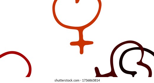 Light Orange vector texture with women's rights symbols. Illustration with signs of women's strength and power. Background for International Women’s Day.