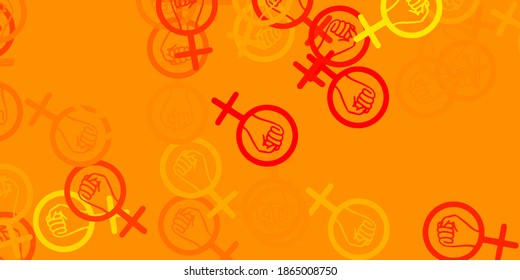 Light Orange vector texture with women's rights symbols. Colorful illustration with gradient feminism shapes. Design for International Women’s Day.