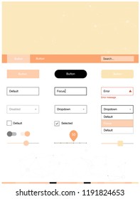 Light Orange vector ui kit in polygonal style with circles. Style guide with triangles, circles on abstract background. Beautiful layout for websites, landing pages.