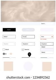 Light Orange vector ui kit with clouds & stars. Modern Style guide with colorful gradient sky in its header. Beautiful layout for websites, landing pages.