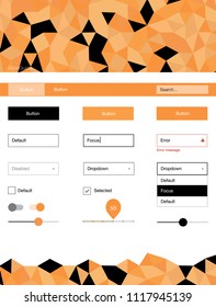 Light Orange vector ui ux kit in triangular style. Colorful Style guide with triangles on abstract background. Beautiful layout for websites, landing pages.