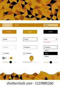 Light Orange vector ui ux kit in triangular style. Ui Ux kit with colorful polygonal background in its header. Modern template for your landing page.
