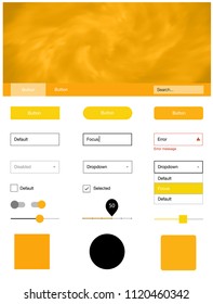 Light Orange vector ui ux kit with space stars. Simple Material Design Kit with colorful clouds in header. This sample is for your landing page.