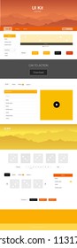 Light Orange vector ui ux kit with hills and rocks. Beautiful ui ux kit with colorful mountains in its header. Sample for your landing page of tourism.