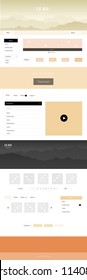 Light Orange vector ui ux kit with hills and rocks. Colorful Style guide with mountains on abstract background. Template for website of outdoor activities.