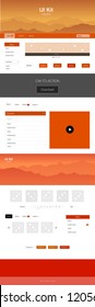 Light Orange vector ui ux kit with hills and rocks. Simple Material Design Kit with colorful mountains in header. Template for landing pages of leisure.