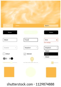 Light Orange vector web ui kit with nebula stars. Modern Style guide with colorful gradient sky in its header. Simple colorful design for websites.