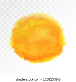Light orange and yellow watercolor spot, isolated on transparent background. Vector illustration.