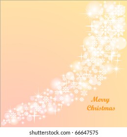 Light orange-pink winter background with flakes and stars
