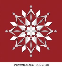 light ornamented snowflake on the red background