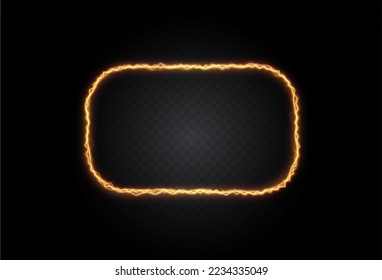 Light oval golden lightning png. Frame made of fire light effect. Luminous frame for Element for your design, advertising, postcards, invitations, screensavers, websites, games.	
