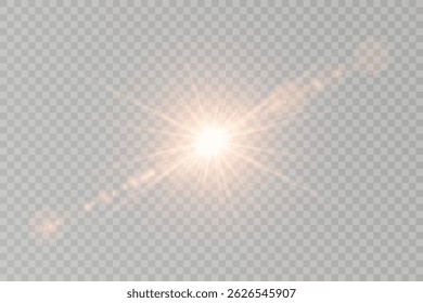 Light overlay suits outdoor images and product promos. Sun halo spreads softly in vector transparency. Glare spark flickers gently in morning-style shine. Shining light effect mimics sunrise