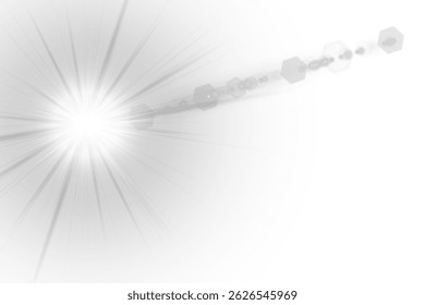 Light overlay suits outdoor images and product promos. Sun halo spreads softly in vector transparency. Glare spark flickers gently in morning-style shine. Shining light effect mimics sunrise