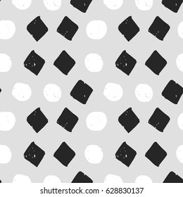 light painted color, graphic pattern of black rectangles, rhombuses and white circles with textures on grey background
