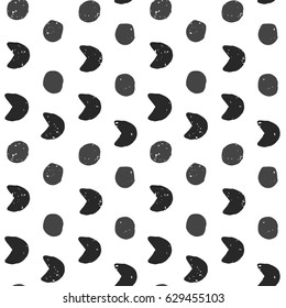 light painted color, graphic pattern of black circles and semi-circles with a triangular shape strokes with textures on a white background