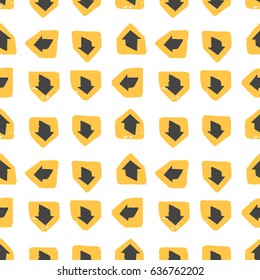 light painted color, graphic pattern of geometric shapes, triangles, yellow arrows with textures on a white background
