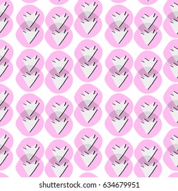 light painted color pattern of the graphic grey arrows with shadows on pink circles with textures on a white background