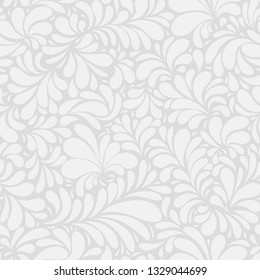 Light Paisley or Damask White Floral Seamless Pattern, Vector Ornament. hand drawn seamless pattern. Damask silhouette texture. Floral teardrop motif. Vintage ornate background. Textile, wallpaper