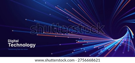 Light Particle Stream Along Fiber Optic Cables Showing Big Data Flow. Technology Background for Presentations on AI, Cyber Security, and Digital Speed.