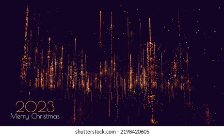 Lichteffekt der Partikel. Goldene Lichtfalten fallen vom Himmel. Goldene glänzende Partikel. 2023 Frohe Weihnachtsfeiertage-Hintergrund. Vektorgrafik.