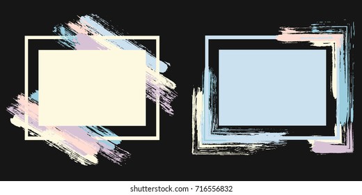 Light pastel art frame set vector collection.  Grunge border with painted brushstrokes background collection. Painted frames advertising graphics design templates for banners, flyers, posters, cards.