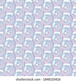 Light pastel background with circles seamless pattern. Blue, lilac, pink, white. Vector illustration.
