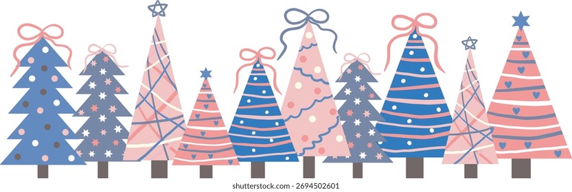 light pastel christmas tree border modern isolated vector illustration pink and blue winter holiday graphic design element background banner card print