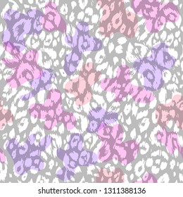 Light pastel color leopard background surface. Abstract seamless pattern. Spotted lilac animal skin