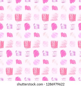 Light pastel pink colors grunge scratched squares seamless pattern. Fashion coral and peach colors scribbled texture for textile, wrapping paper, background, surface, graphic design, wallpaper