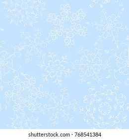 Light pastel seamless pattern with hand drawn snowflakes of dots and spots