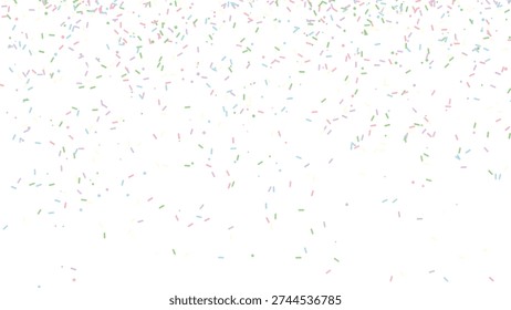 Light pastel-colored sprinkles playfully falling against a clean white background, creating a sweet and festive abstract pattern. Ideal for celebration, baking, and party-themed designs.