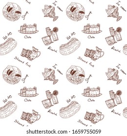 light pattern with brown food sketches. new vector stock illustration