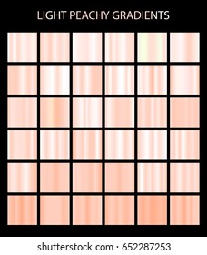 Light peachy color gradients collection. Bright patterns, templates for your design. Shiny backgrounds set.