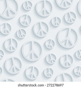 Light perforated paper with cut out effect. 3d peace simbol seamless background. Vector EPS10.