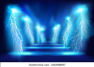 Light performance. Electric discharge on the stage. Vector illustration.