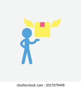  pictograma claro, hombre y caja, entrega, ilustración vectorial