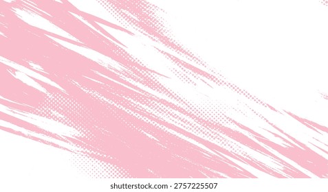 Light pink abstract background with white textured brush strokes and halftone effect, artistic painterly overlay for contemporary design, brush stroke
