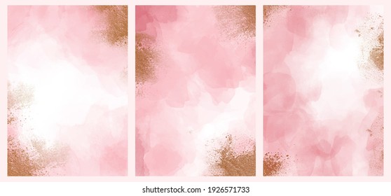 Light Pink Alcohol Ink Background Collection. Abstract Hand Painted Watercolor Fluid Art Painting Cover Collection